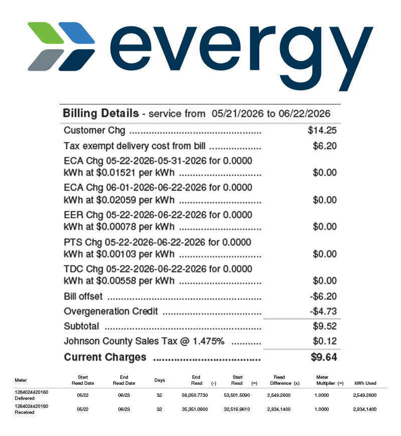 Spring Hill Evergy Bill with Solar